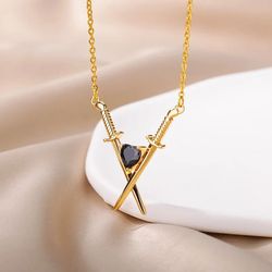 elegant sword and heart pendant necklace – gothic stainless steel jewelry for women & couples