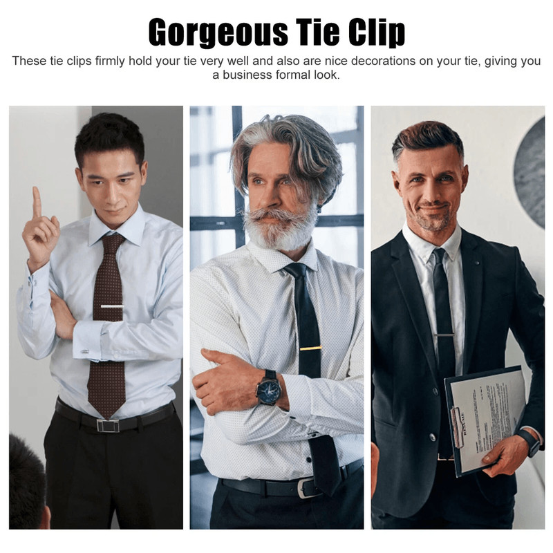 Elegant Tie Clips For Men Metal Necktie Bar Pinch Clasps Wedding Party Gift Set 2