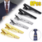 Elegant Tie Clips For Men Metal Necktie Bar Pinch Clasps Wedding Party Gift Set 0