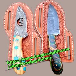 Custom handmade Damascus steel cowboy Skinner knives