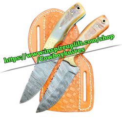 Custom Handmade Damascus Steel Skinner knife set 5