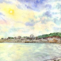 original watercolor painting seascape_4 artwork 11x16 hand painting