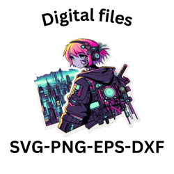 design for an anime set in a futuristic cyberpunk city where technology