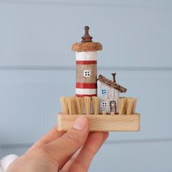 A lighthouse and a driftwood house based on natural bristles. Marine interior decor and a gift for any holiday, sea