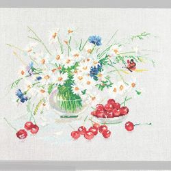 handcrafted daisy cross stitch painting or pillow case for nursery room decor- perfect finished embroidered gift!