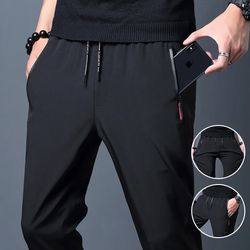 men's casual pants straight slim fit elastic waist joggers, stylish korean trousers for everyday comfort