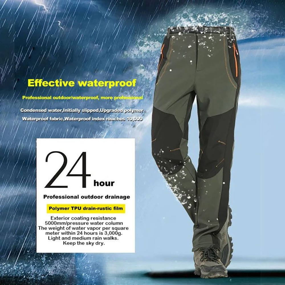 Winter Waterproof Hiking Pants for Men Windproof Outdoor Soft Shell Trekking Pants Warm Camping Sk