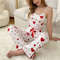 Trendy Women Pajamas Comfy Short Vest Breathable Trouser Set Casual Love Print Lounge Wear 1
