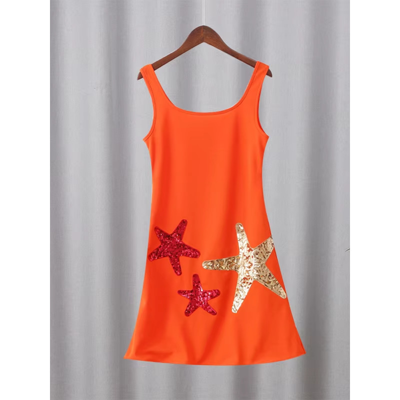 Chic Sparkling Star Print Ruffle Women Mini Dresses, Elegant Sleeveless Backless Pleated Knit Prom Dresses