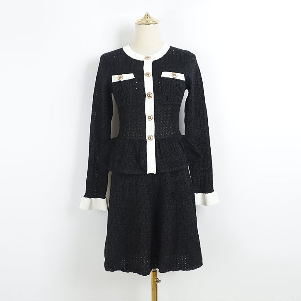 Elegant Hit Color Ruffles Knitting Sweater Dresses For Women New Autumn Flare Sleeves Patchwork Whi 4