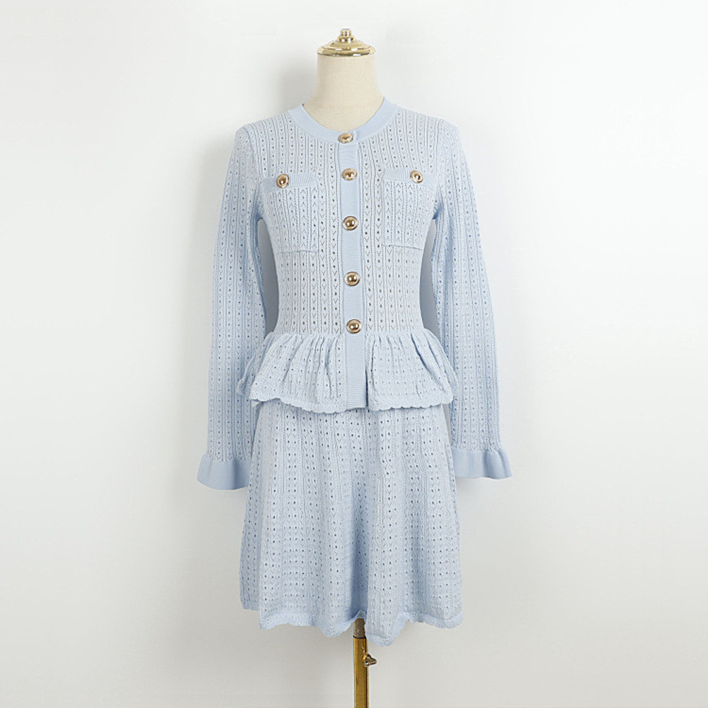 Elegant Hit Color Ruffles Knitting Sweater Dresses For Women New Autumn Flare Sleeves Patchwork Whi 5