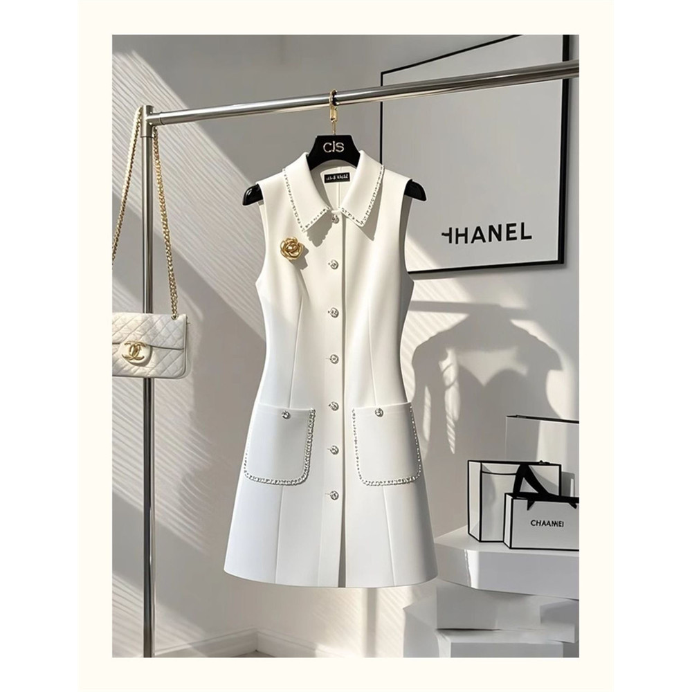 White Vest Dress for Women Slimming Thin, French Style Small Waist Cinched, Dress for Important Occasions Early Spring