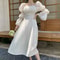 Elegant Sweet Puff Sleeves Dress Women Long Sleeve Backless Bow Bandage Dresses White Square Collar 1