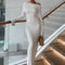 Elegant White Skew Collar Long Sleeve Maxi Dress For Women Autumn Winter Bodycon High Waist Formal 1
