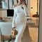 Elegant White Skew Collar Long Sleeve Maxi Dress For Women Autumn Winter Bodycon High Waist Formal 0