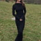 Elegant White Skew Collar Long Sleeve Maxi Dress For Women Autumn Winter Bodycon High Waist Formal 3