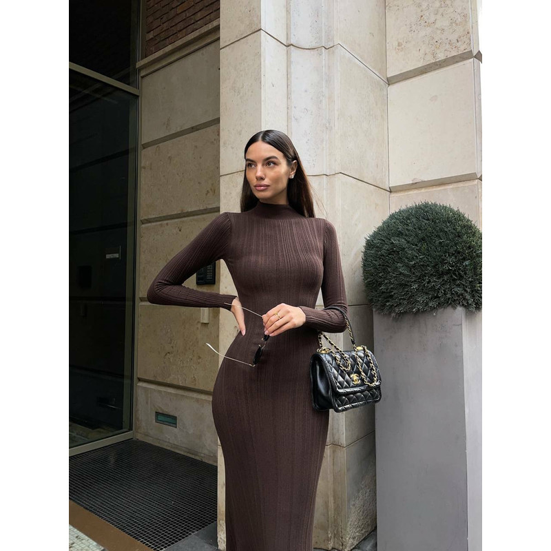Women Knitted Long Sleeved Sweater Dress Autumn Winter Sexy Slim Fit, Striped High Elasticity Female Vestidos Outfit