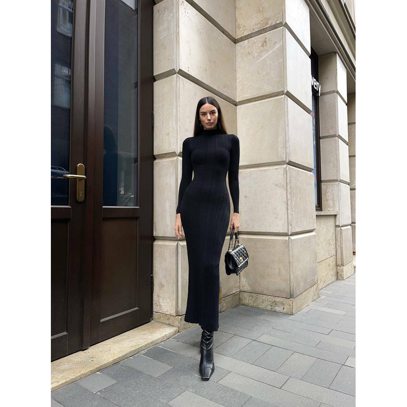 Women Knitted Long Sleeved Sweater Dress Autumn Winter Sexy Slim Fit, Striped High Elasticity Female Vestidos Outfit
