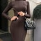 Women Knitted Long Sleeved Sweater Dress Autumn Winter Sexy Slim Fit, Striped High Elasticity Female Vestidos Outfit