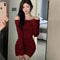 Elegant Black Off Shoulder Mini Dresses, Long Sleeve Fashion Slim Sexy Women Autumn Winter Bodycon Sweater Dress