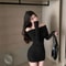 Elegant Black Off Shoulder Mini Dresses, Long Sleeve Fashion Slim Sexy Women Autumn Winter Bodycon Sweater Dress