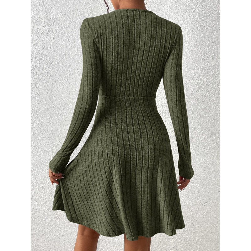 Slim Fit V Neck Long Sleeve Knit Dress For Women Autumn Winter Bodycon Sweater Midi Casual Solid Co 1