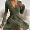 Slim Fit V Neck Long Sleeve Knit Dress For Women Autumn Winter Bodycon Sweater Midi Casual Solid Co 4