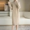 Women Wool Sweater Dress Autumn Winter, Mock Neck Ribbed Solid Knit, Elegant Party Dress for Ladies