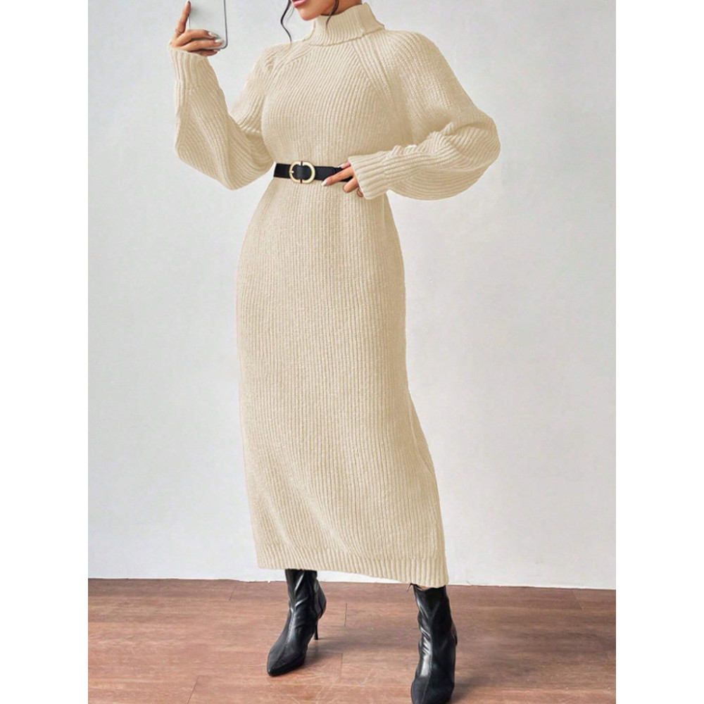 Women Autumn Winter Slouchy Solid Knit Turtleneck Long Sweater Dress Loose Knit Dress Ankle Length  1