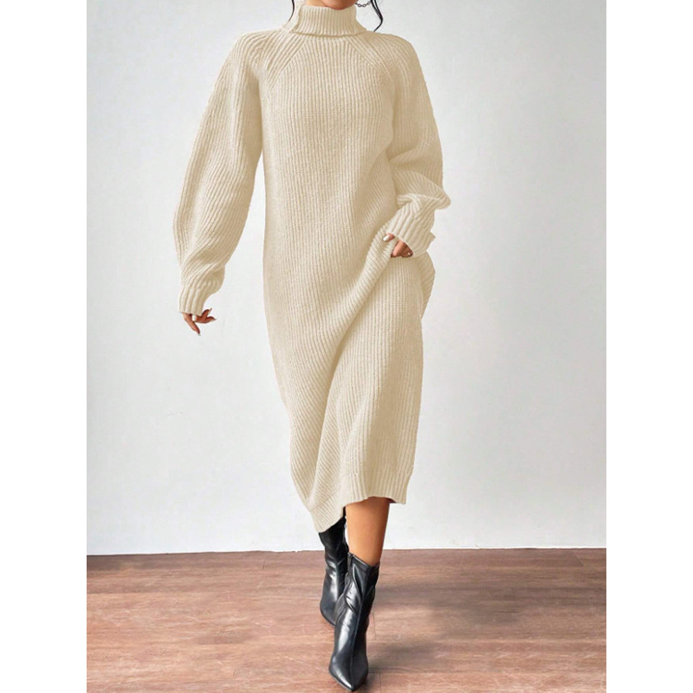 Women Autumn Winter Slouchy Solid Knit Turtleneck Long Sweater Dress Loose Knit Dress Ankle Length  6