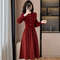 Autumn Ladies Long Styles Sweater Dress, Women NewCasual O Neck Long Dresses, Lantern Sleeve Knitted Two Piece Dress