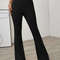 Black High Waist Bell-bottoms Pants Lady, Women Casual Knit Long Pants, Solid Pants Autumn Winter Office Trousers