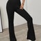 Black High Waist Bell-bottoms Pants Lady, Women Casual Knit Long Pants, Solid Pants Autumn Winter Office Trousers