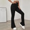 Black High Waist Bell-bottoms Pants Lady, Women Casual Knit Long Pants, Solid Pants Autumn Winter Office Trousers