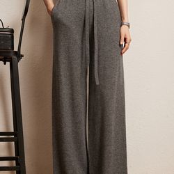 cashmere straight pants autumn winter, thin version office women's pants, knitted warm lounge trousers curled hem