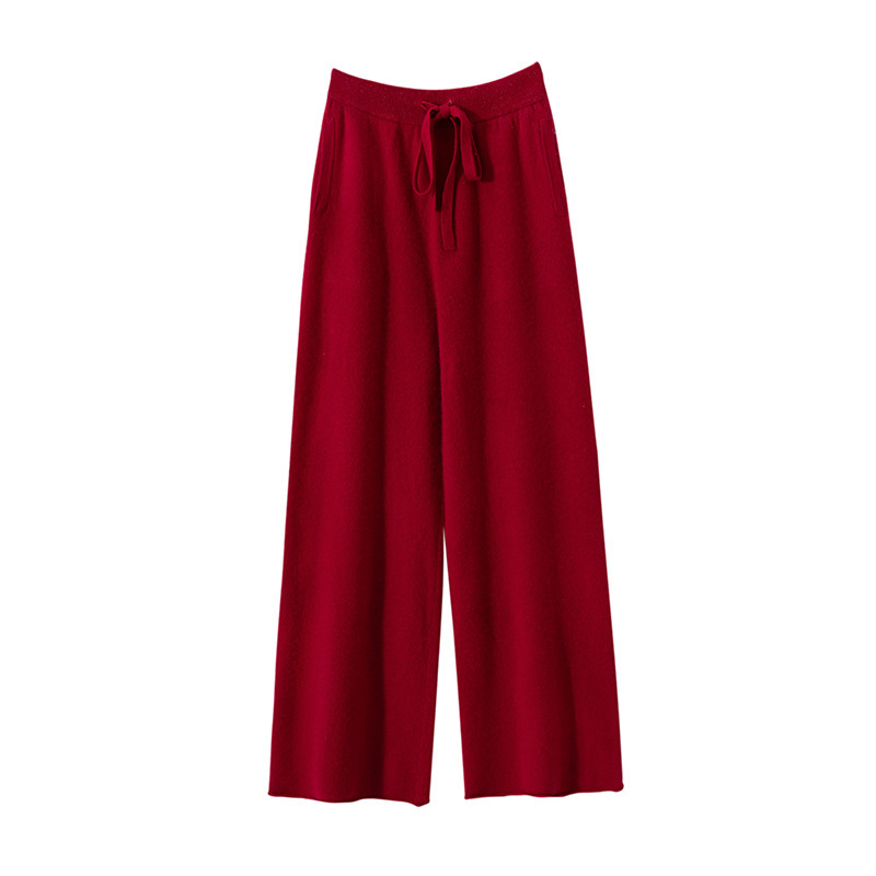 Cashmere Straight Pants Autumn Winter, Thin Version Office Women's Pants, Knitted Warm Lounge Trousers Curled Hem