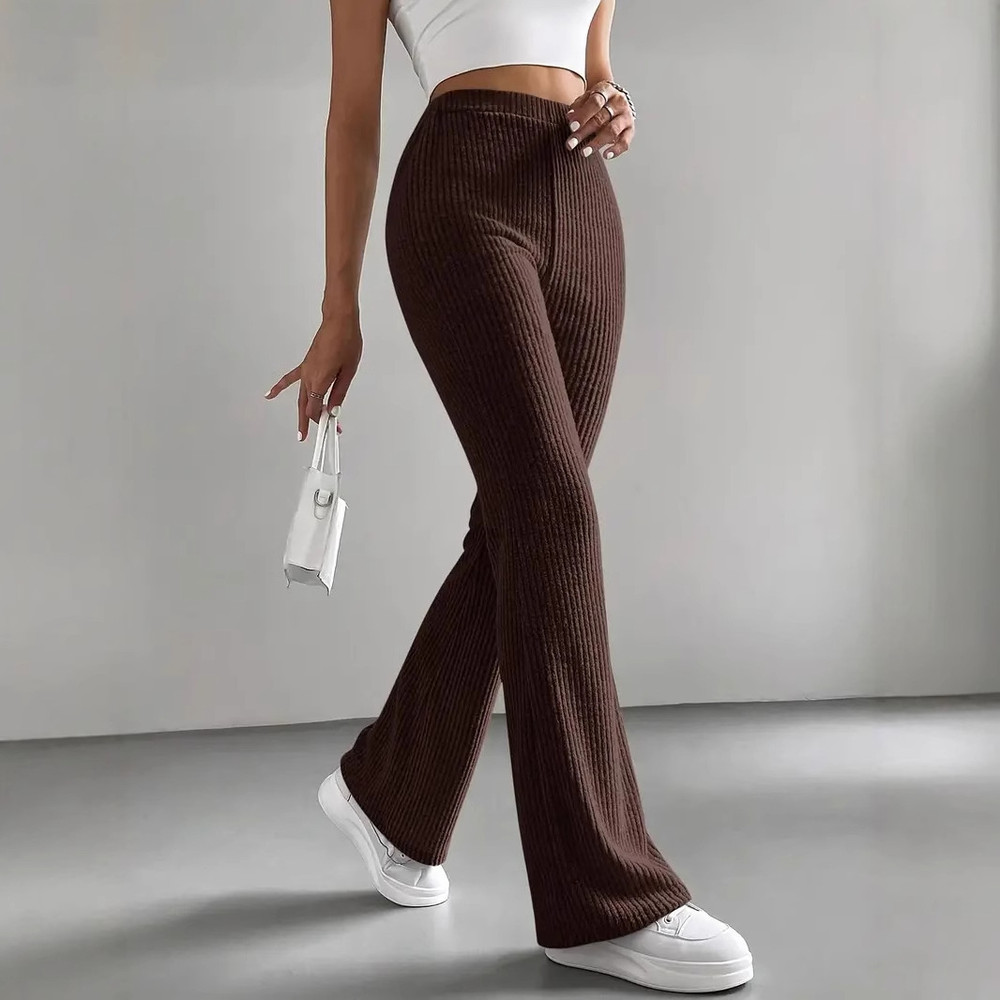 Fashion Elegant Versatile Slim Pants, Casual Knitted Elastic Waist Solid Color Sports Pants for Women Autumn Winter