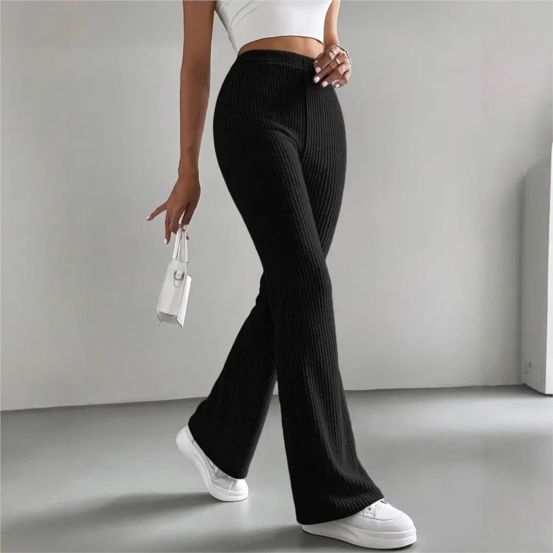 Fashion Elegant Versatile Slim Pants, Casual Knitted Elastic Waist Solid Color Sports Pants for Women Autumn Winter
