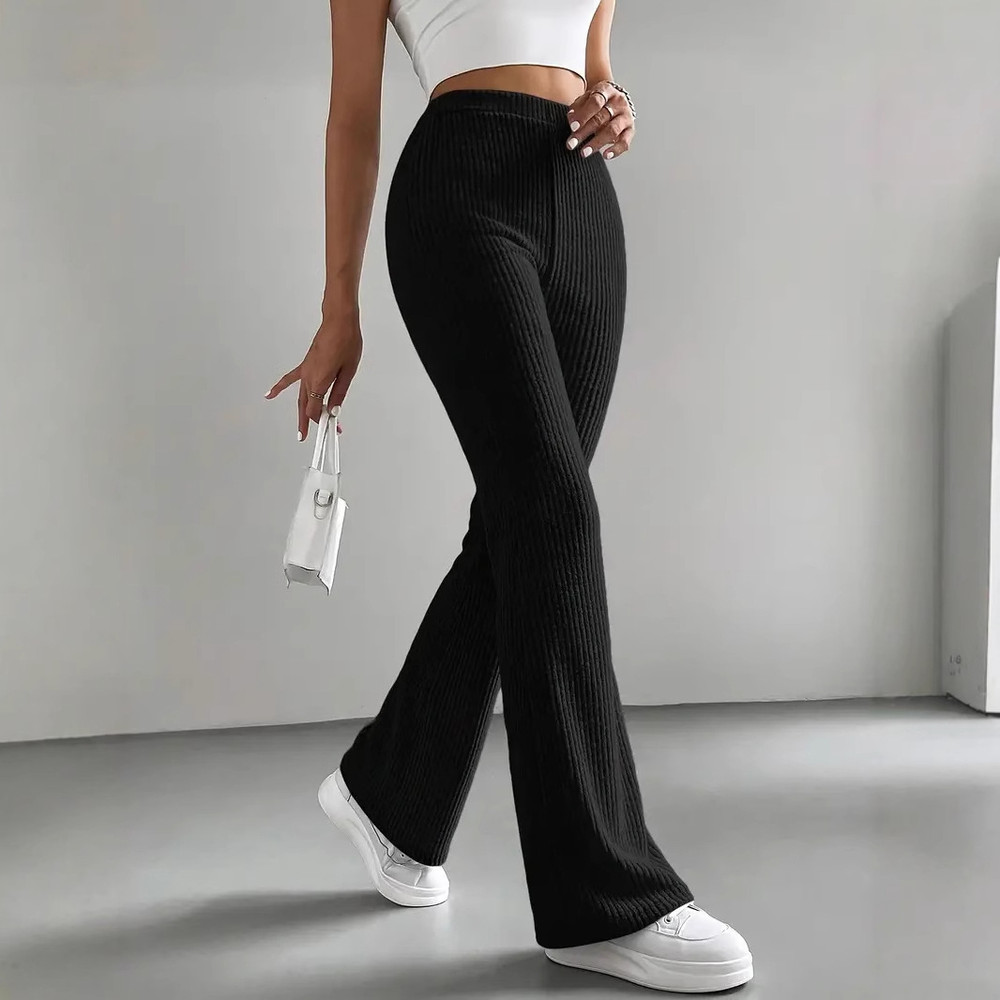Fashion Elegant Versatile Slim Pants, Casual Knitted Elastic Waist Solid Color Sports Pants for Women Autumn Winter