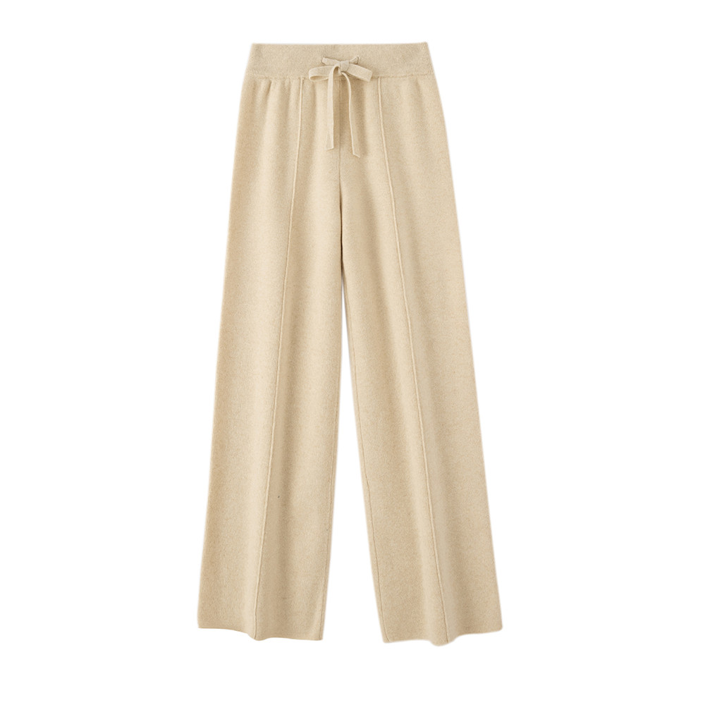 Autumn Winter Dream Women Wool Wide Leg Pants, Cashmere Trousers, Merino Wool Knitted, Elastic Waist Lace Up