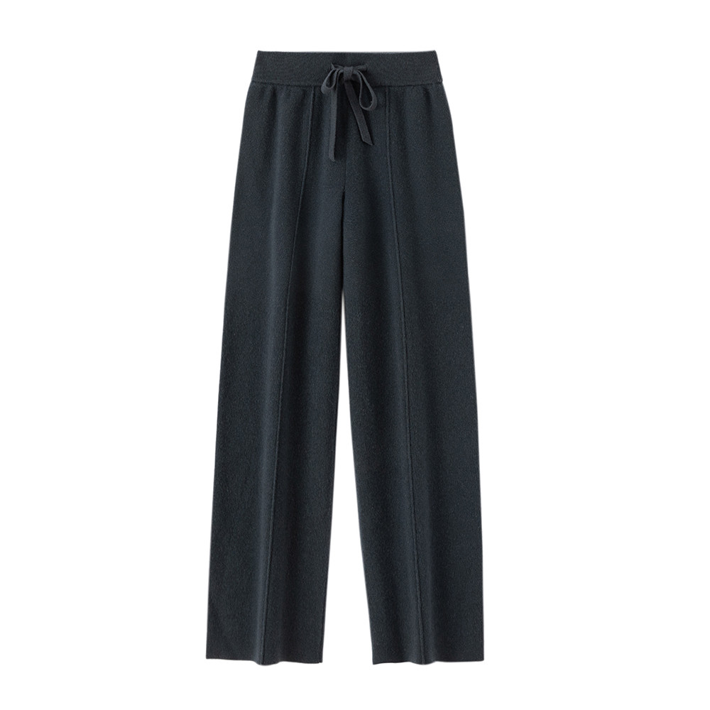 Autumn Winter Dream Women Wool Wide Leg Pants, Cashmere Trousers, Merino Wool Knitted, Elastic Waist Lace Up