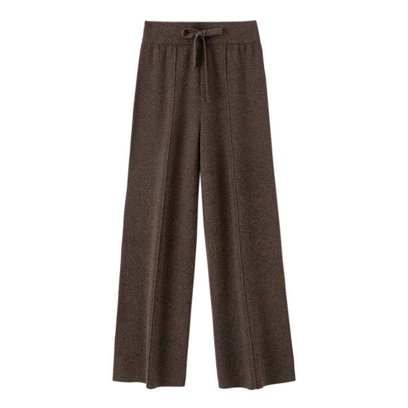 Autumn Winter Dream Women Wool Wide Leg Pants, Cashmere Trousers, Merino Wool Knitted, Elastic Waist Lace Up