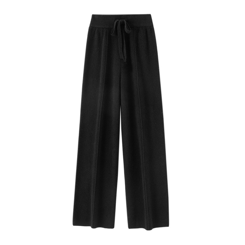 Autumn Winter Dream Women Wool Wide Leg Pants, Cashmere Trousers, Merino Wool Knitted, Elastic Waist Lace Up