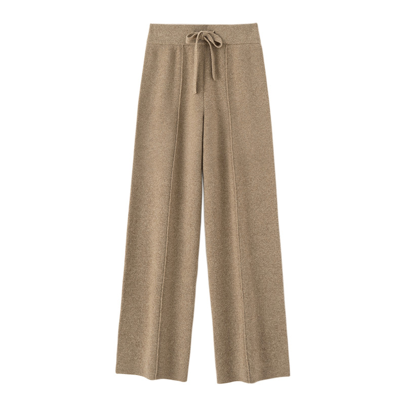 Autumn Winter Dream Women Wool Wide Leg Pants, Cashmere Trousers, Merino Wool Knitted, Elastic Waist Lace Up