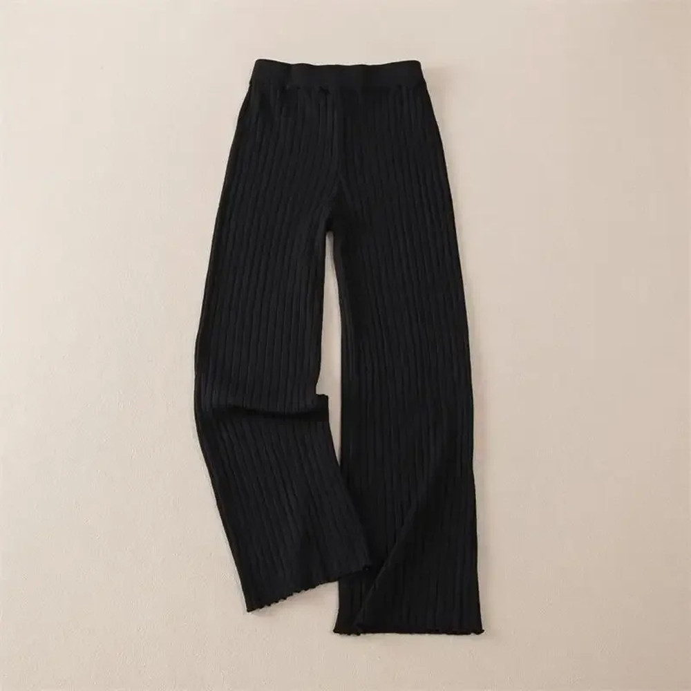 Women Autumn Winter Thick Knitted Pant Wide Leg Fashion Straight Trousers Casual Elastic Knit Pants 4