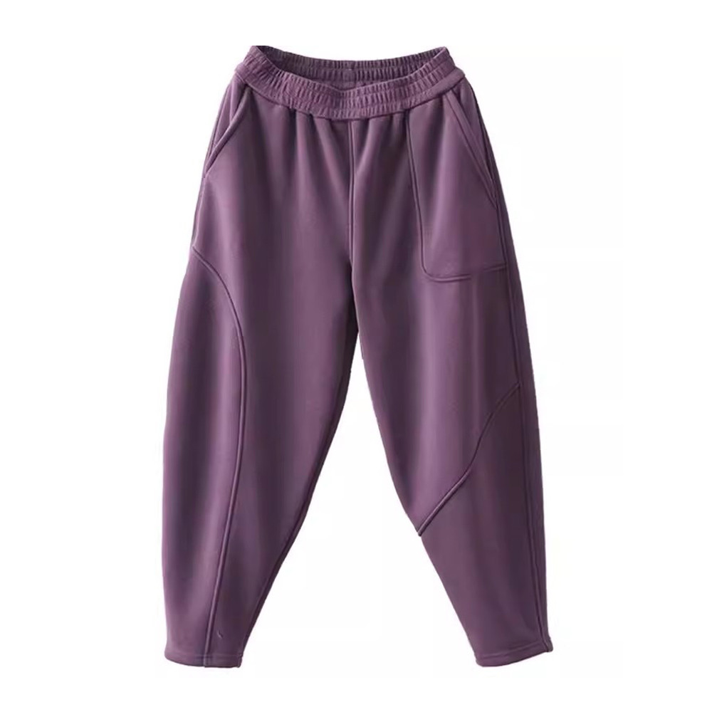 Women Plus Velvet Thick Warm Knitted Sweatpants, Winter All Match Sports Casual Pants, Loose Wide Leg Fashion Trousers
