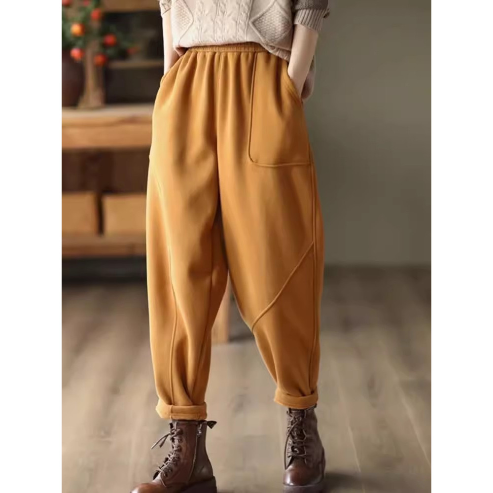 Women Plus Velvet Thick Warm Knitted Sweatpants, Winter All Match Sports Casual Pants, Loose Wide Leg Fashion Trousers
