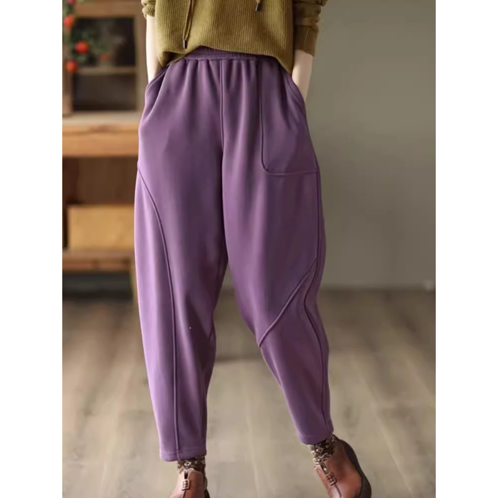 Women Plus Velvet Thick Warm Knitted Sweatpants, Winter All Match Sports Casual Pants, Loose Wide Leg Fashion Trousers