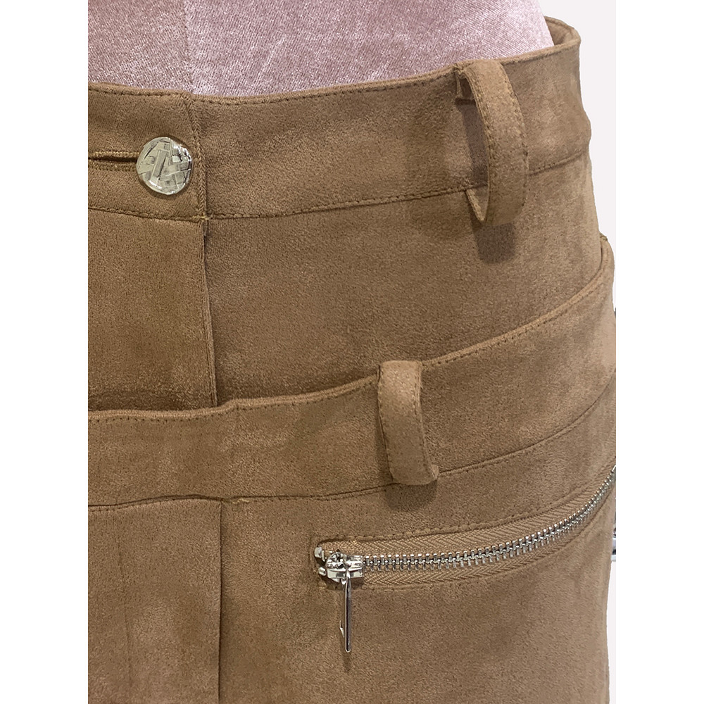 Luxury Designer European Clothes Spring Double Waisted Long Khaki Stretchy Suede Faux Leather Pants 3