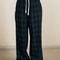 Casual Women Plaid Print Pants, High Waist Wide Leg Pants Lady Green, Autumn Winter Baggy Pants Ladies Trousers